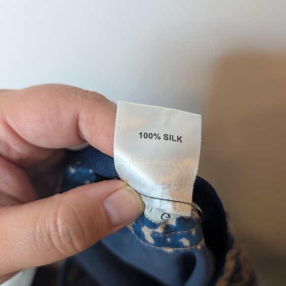 100% Silk Nougat London Blue Beige A Line Flowy Skirt Women's Large - Picture 4 of 10